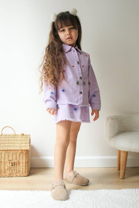 Kız Çocuk Çiçek Nakış Kot Takım