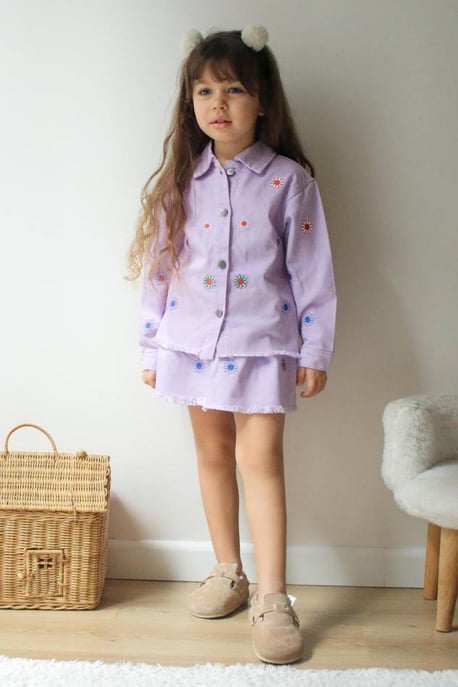 Kız Çocuk Çiçek Nakış Kot Takım