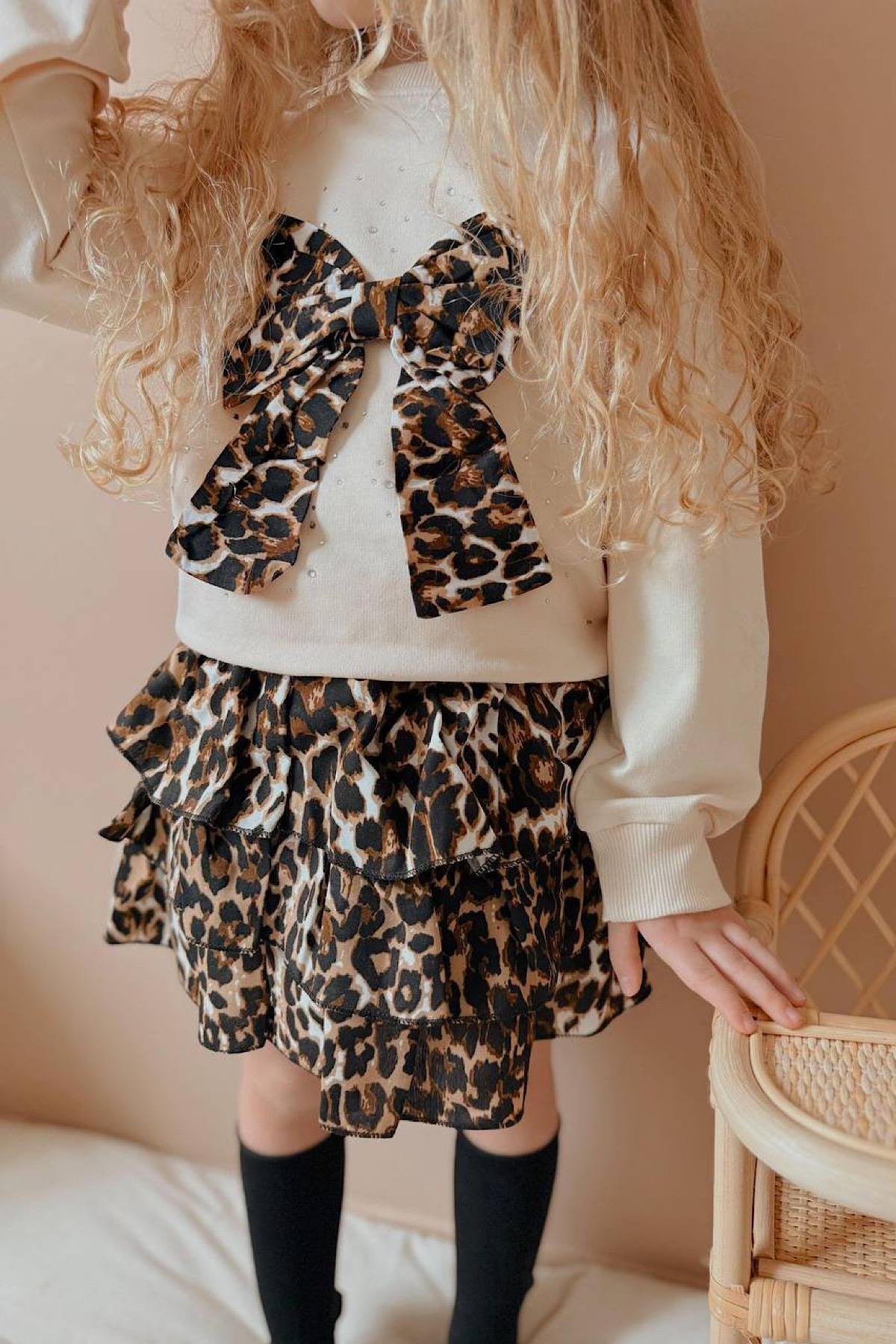 Kız Çocuk Leopar Etekli Takım