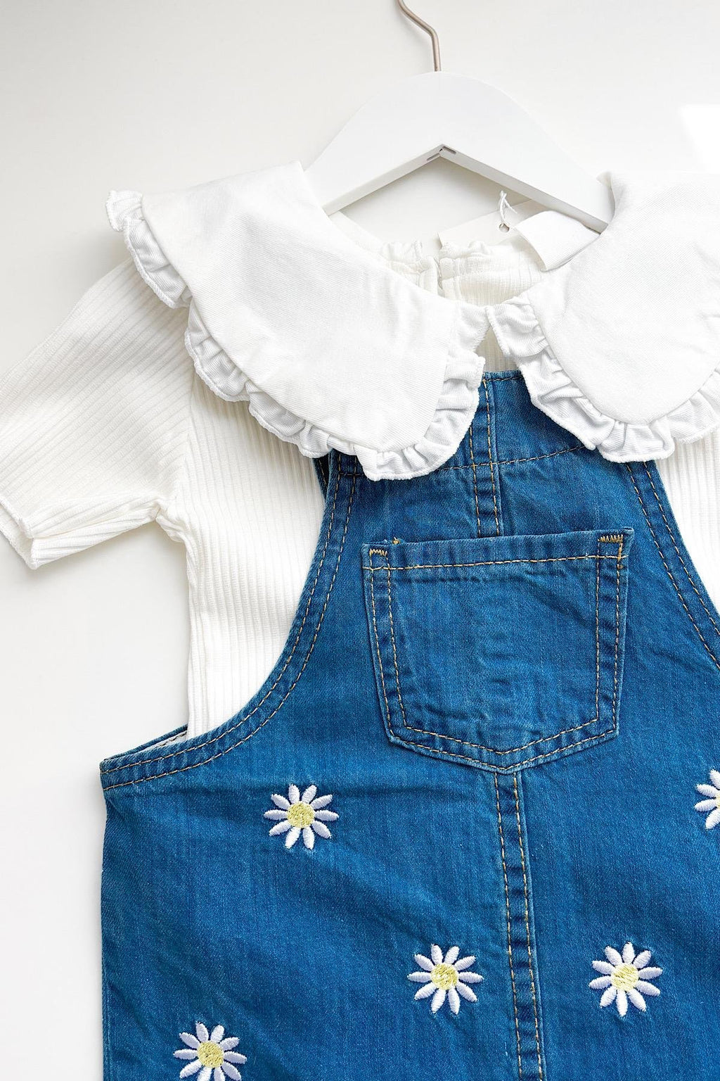 Kız Çocuk Papatya İşleme Kot Elbise