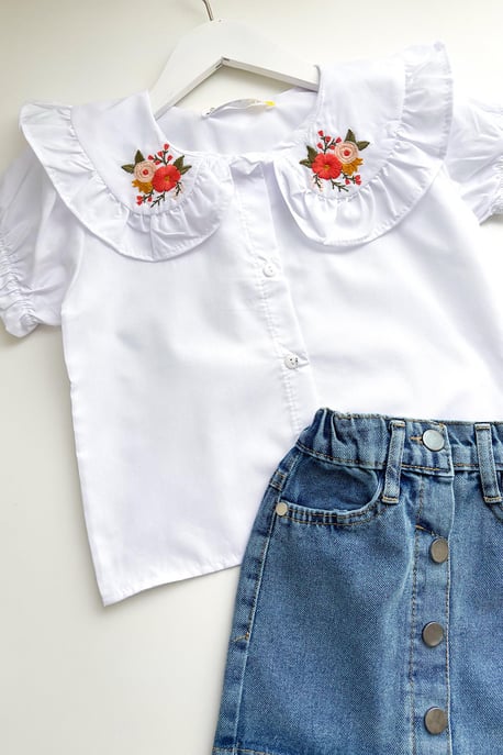 Kız Çocuk Gömlek Kot Etek Takım