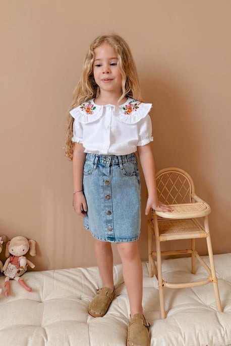 Kız Çocuk Gömlek Kot Etek Takım