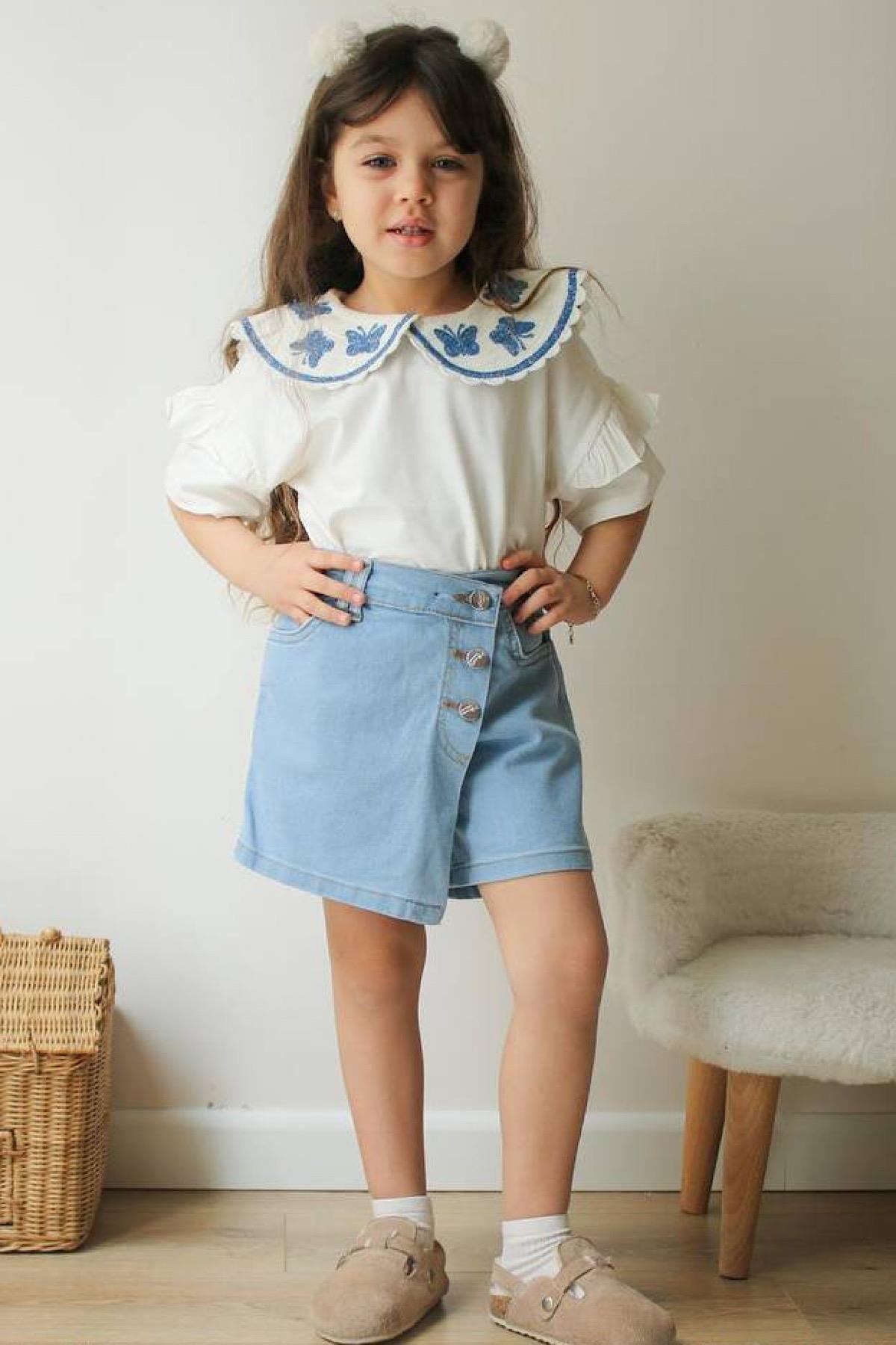 Kız Çocuk Kot Etekli Takım