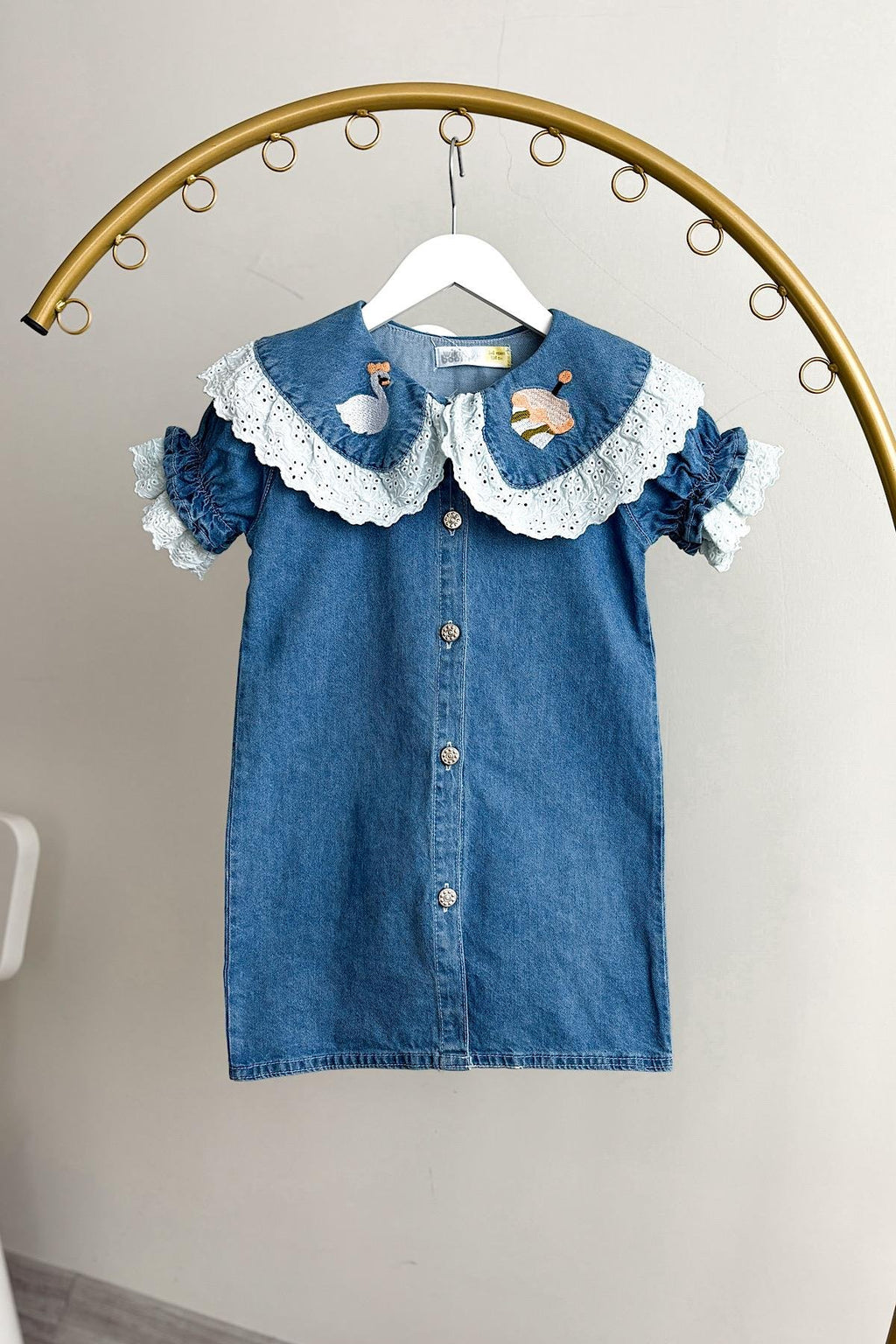 Kız Çocuk Yaka Detay Kot Elbise