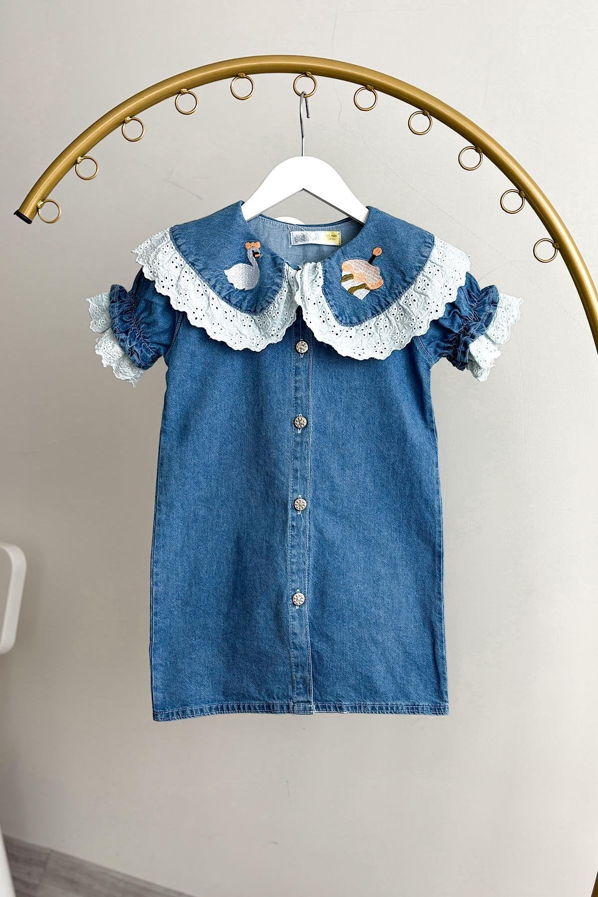 Kız Çocuk Yaka Detay Kot Elbise