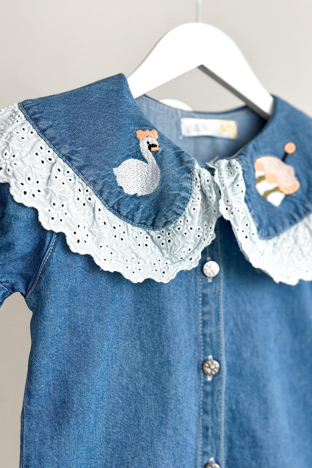 Kız Çocuk Yaka Detay Kot Elbise