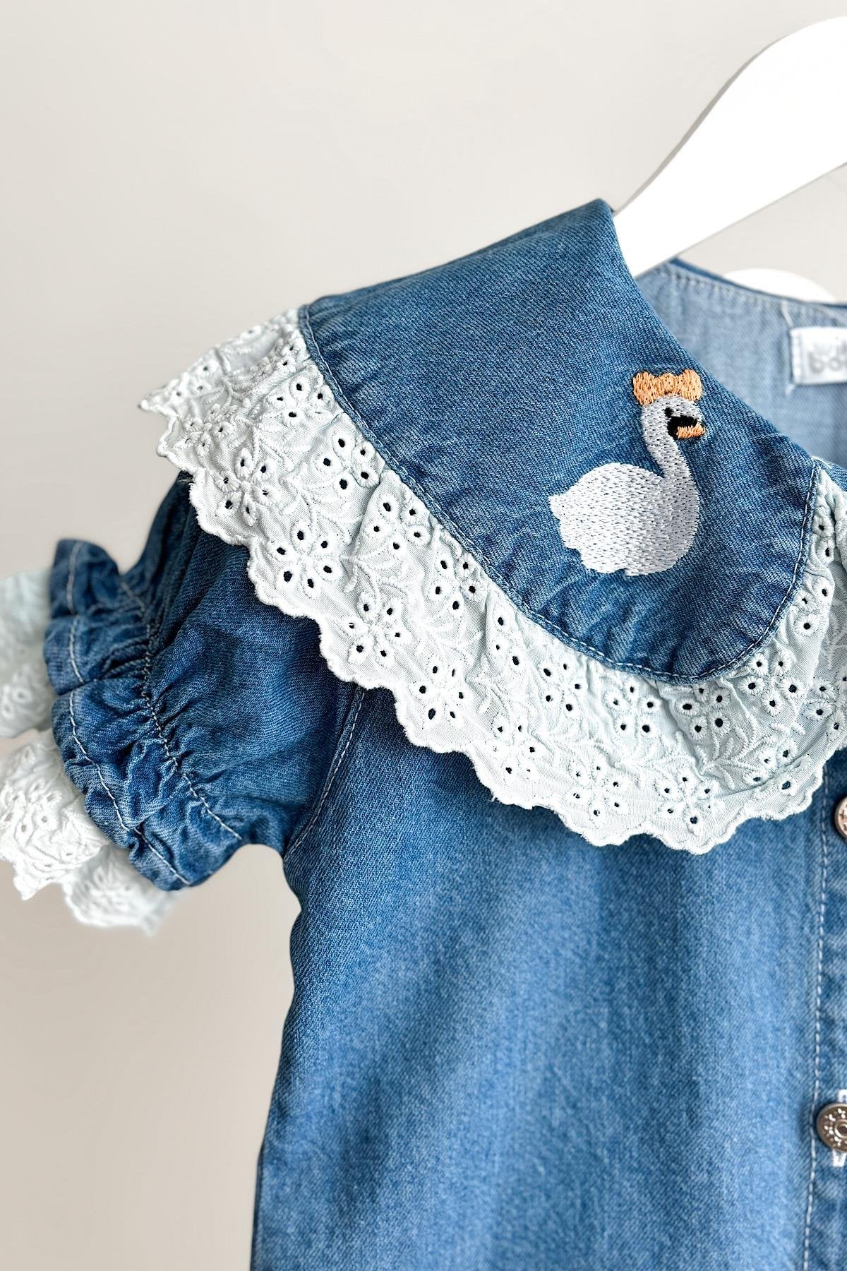 Kız Çocuk Yaka Detay Kot Elbise