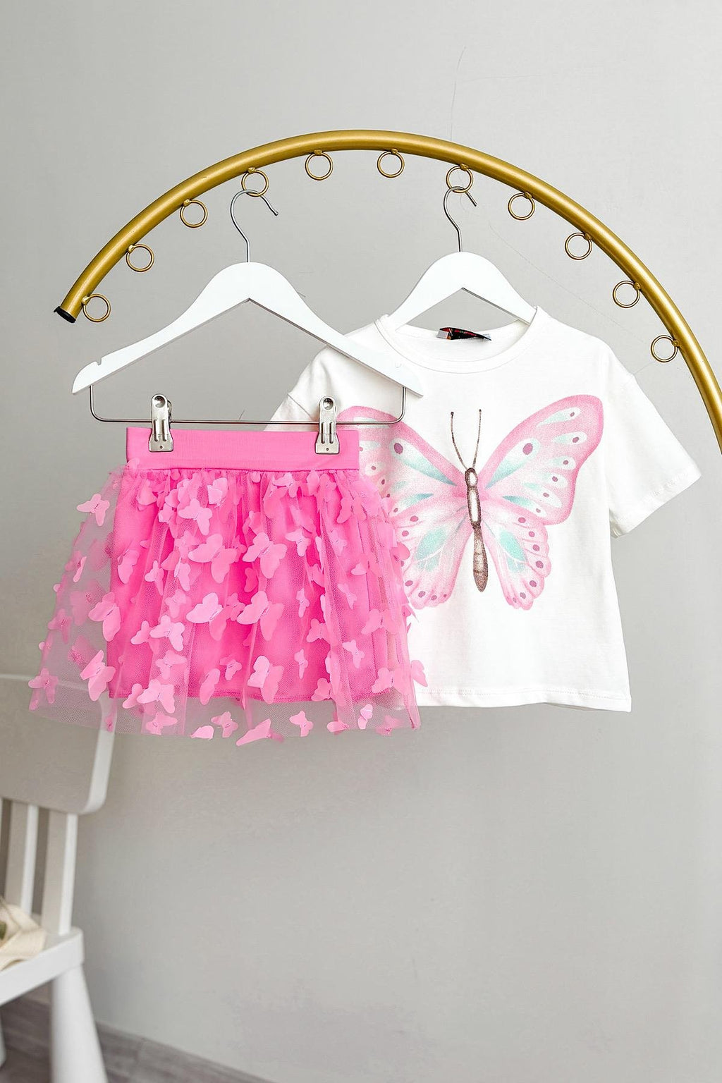 Kız Çocuk Kelebek Detay Etekli Takım