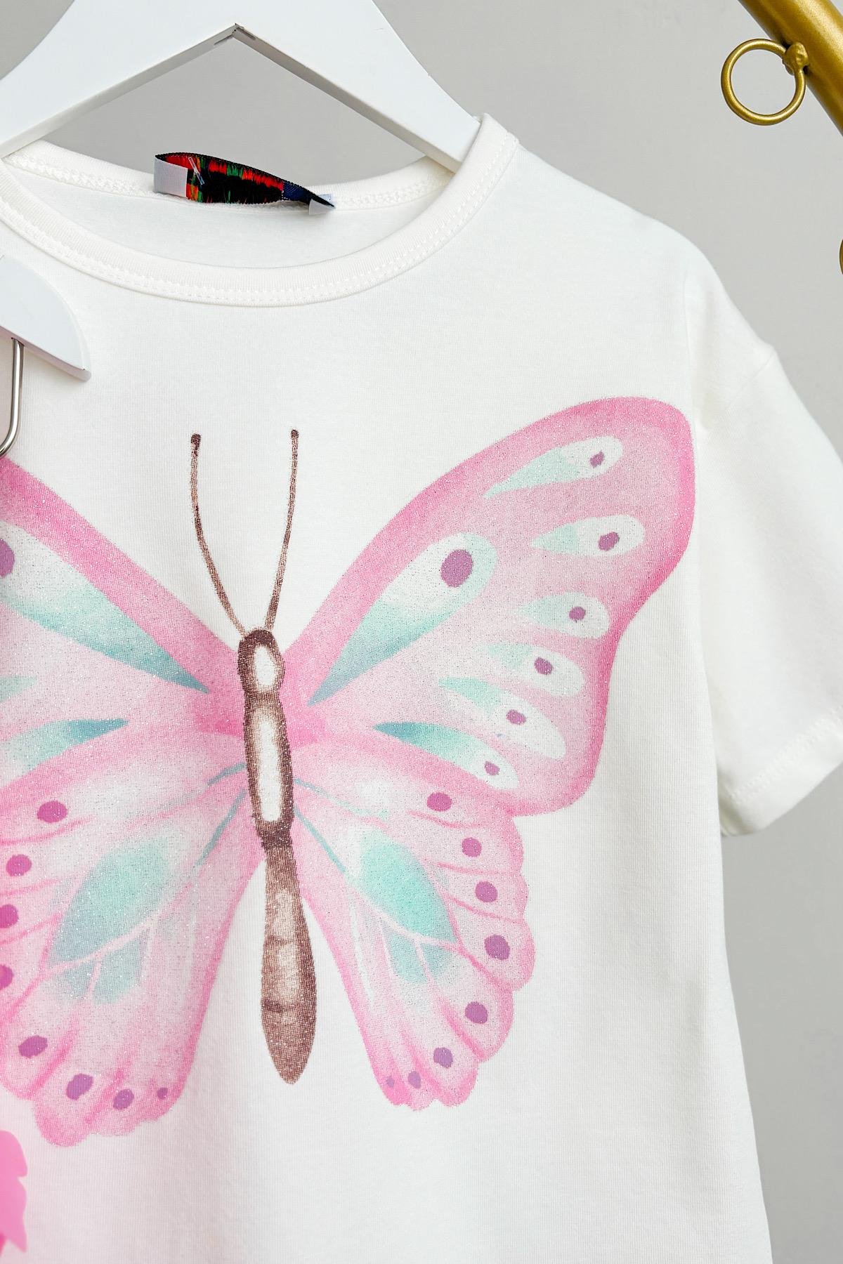 Kız Çocuk Kelebek Detay Etekli Takım