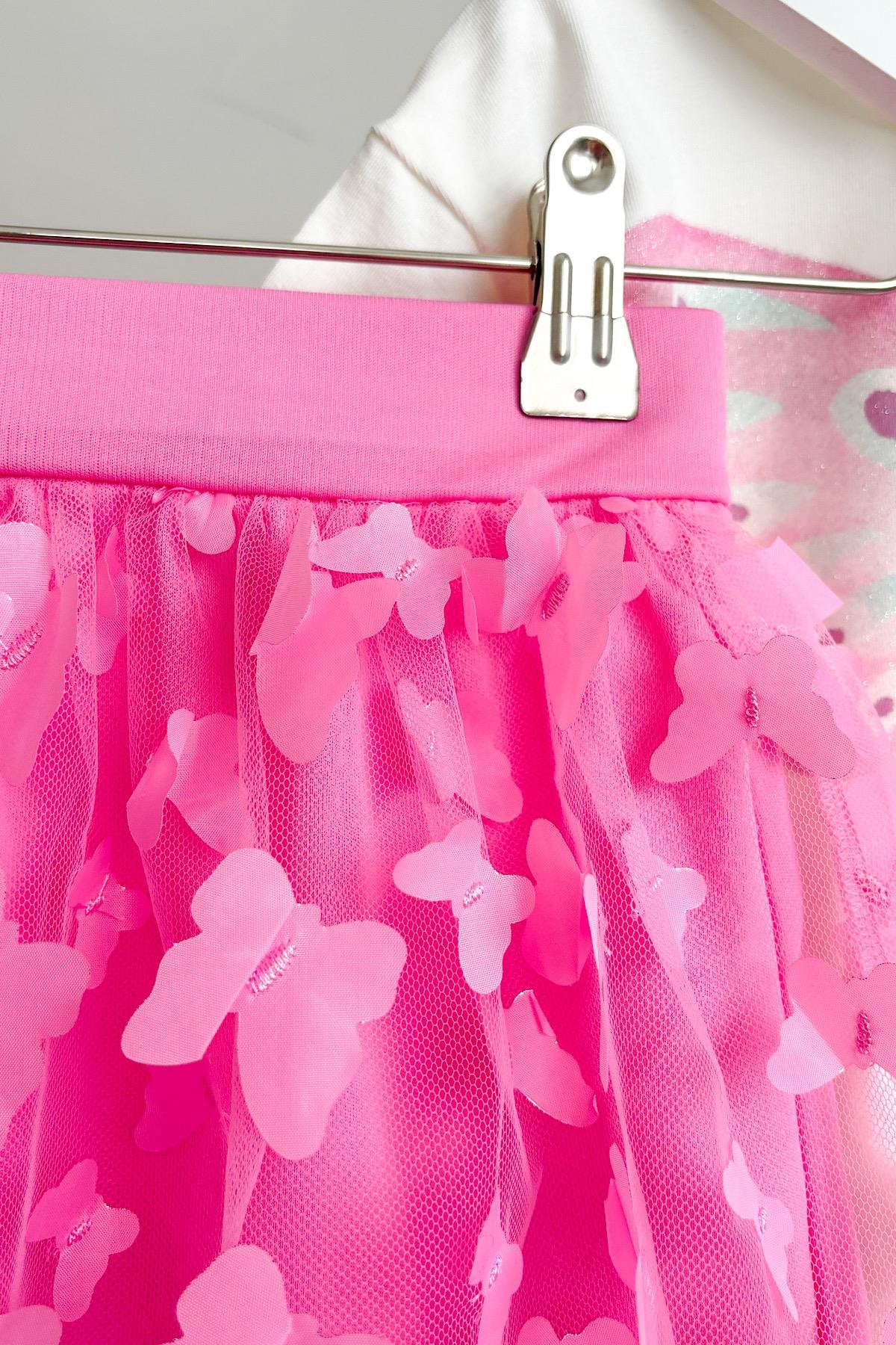 Kız Çocuk Kelebek Detay Etekli Takım