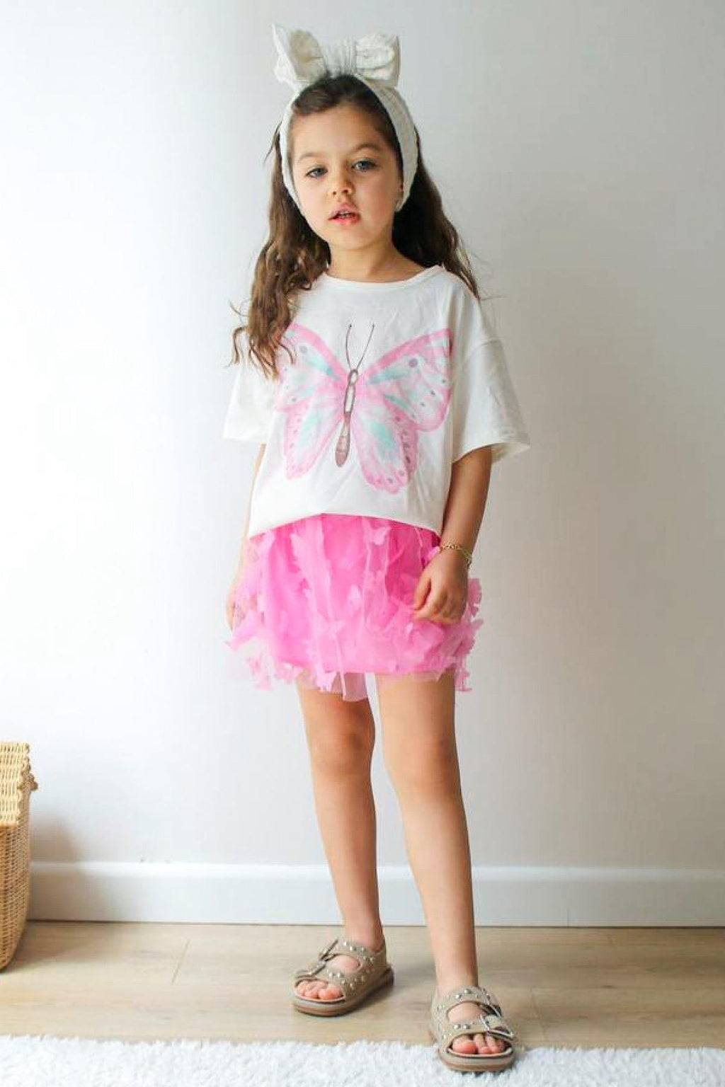 Kız Çocuk Kelebek Detay Etekli Takım