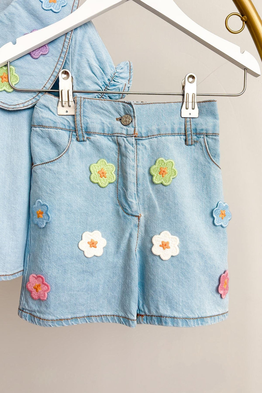 Kız Çocuk Çiçek Aplike Kot Takım