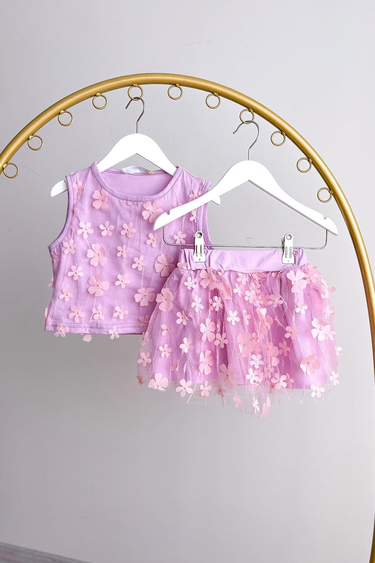 Kız Çocuk Çiçek Aplikeli Takım