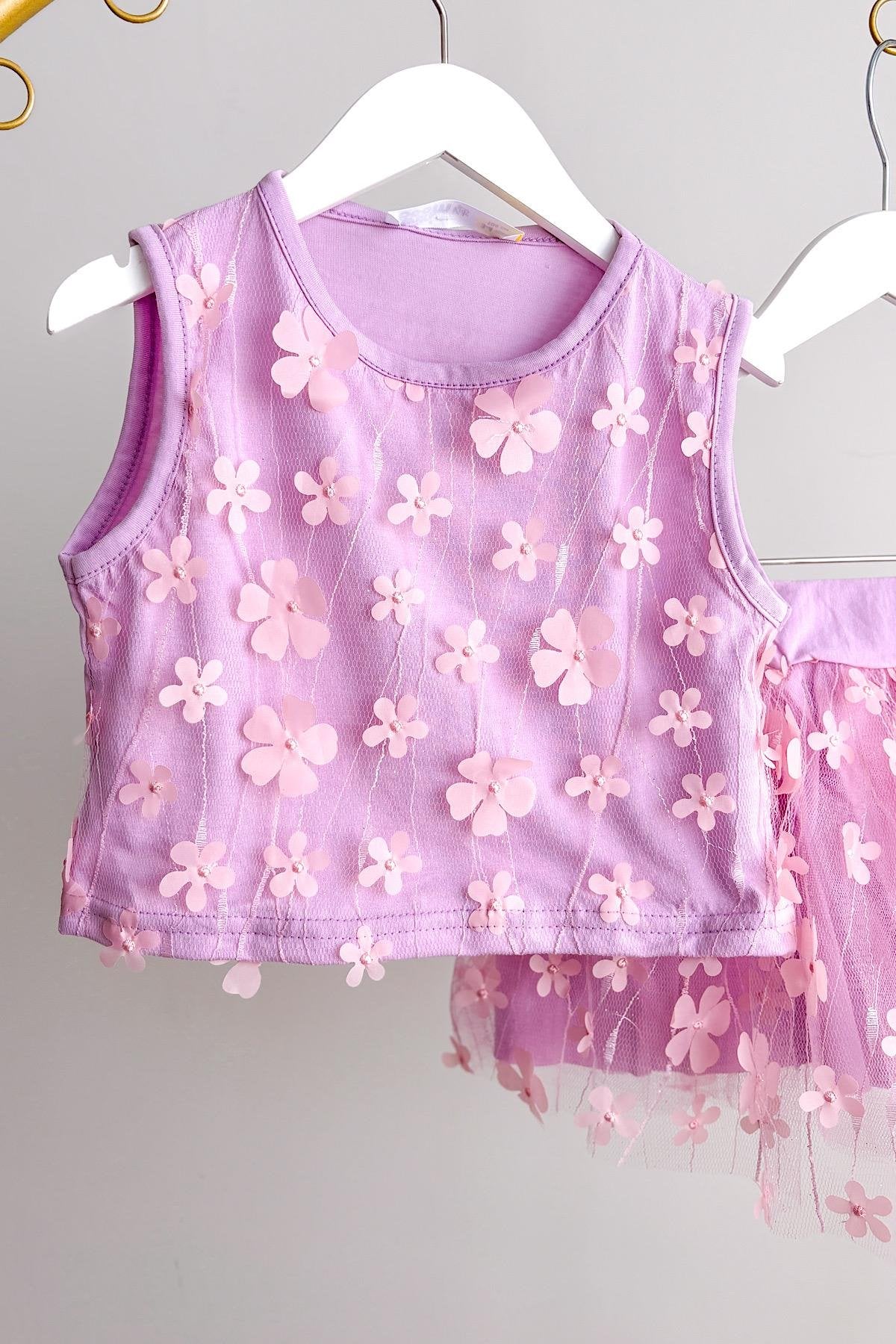 Kız Çocuk Çiçek Aplikeli Takım