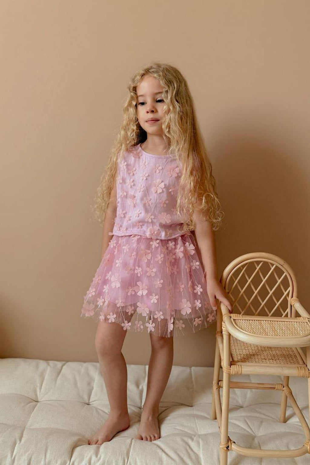 Kız Çocuk Çiçek Aplikeli Takım