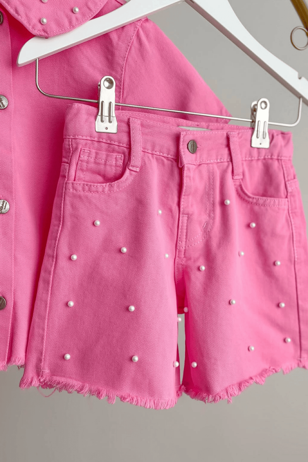 Kız Çocuk İnci Detay Şortlu Takım