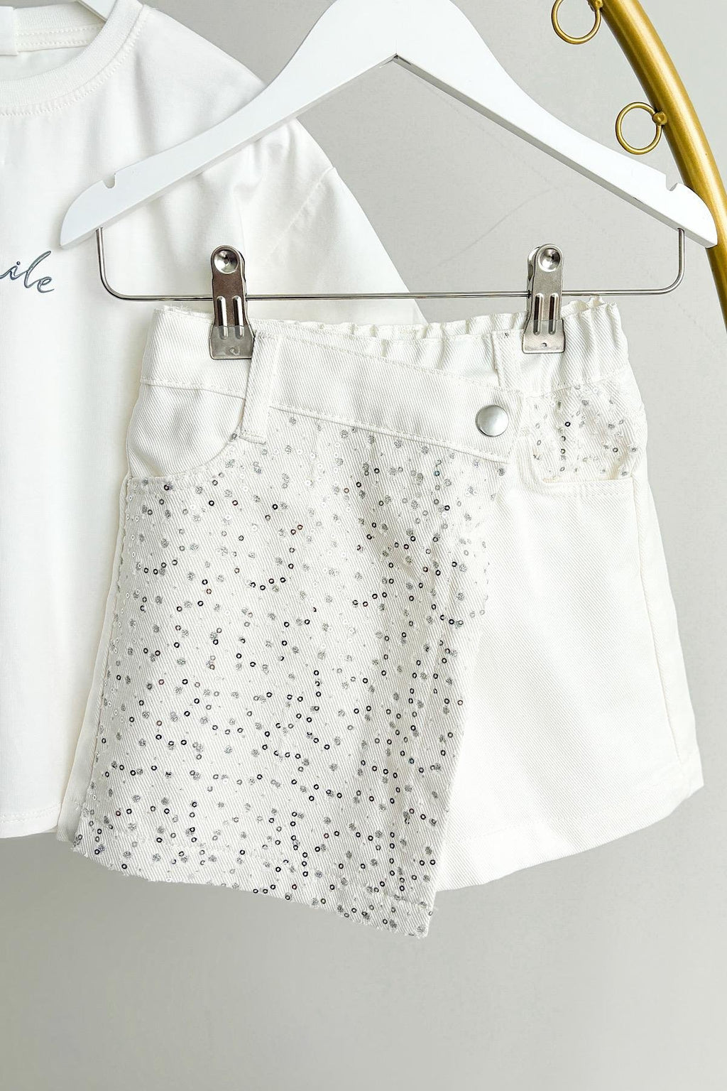 Kız Çocuk Pul Detay Şort Etek Takım