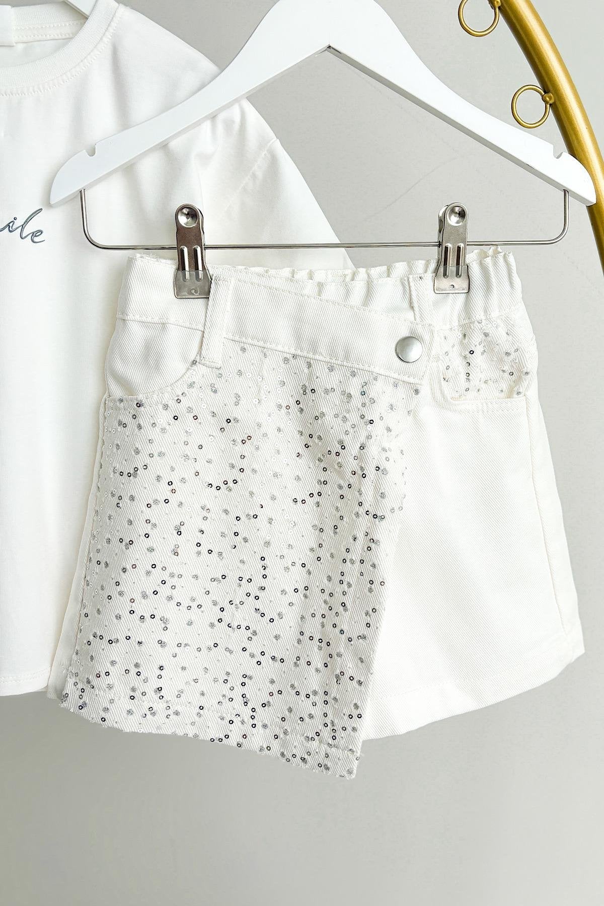 Kız Çocuk Pul Detay Şort Etek Takım